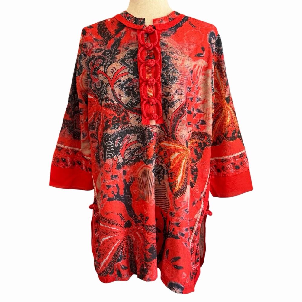 Soft Surroundings Asian Tunic Top L Lagenlook Statement Artsy Kimono Cheongsam